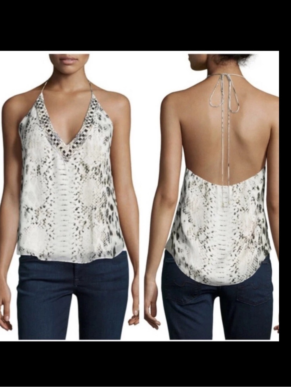 Haute Hippie Scarface Beaded 100% Silk Halter Top Leopard Snake Print Size Large